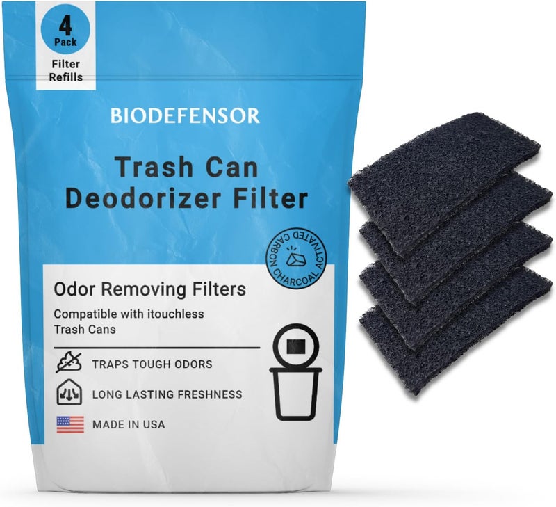 BIODEFENSOR Carbon Odor Filter Compatible with Itouchless Trash Cans - Made in USA - Absorbs Odors, Stink, Diaper Smells & Garbage Deodorizer Eliminator, 4-Pack - Image 1